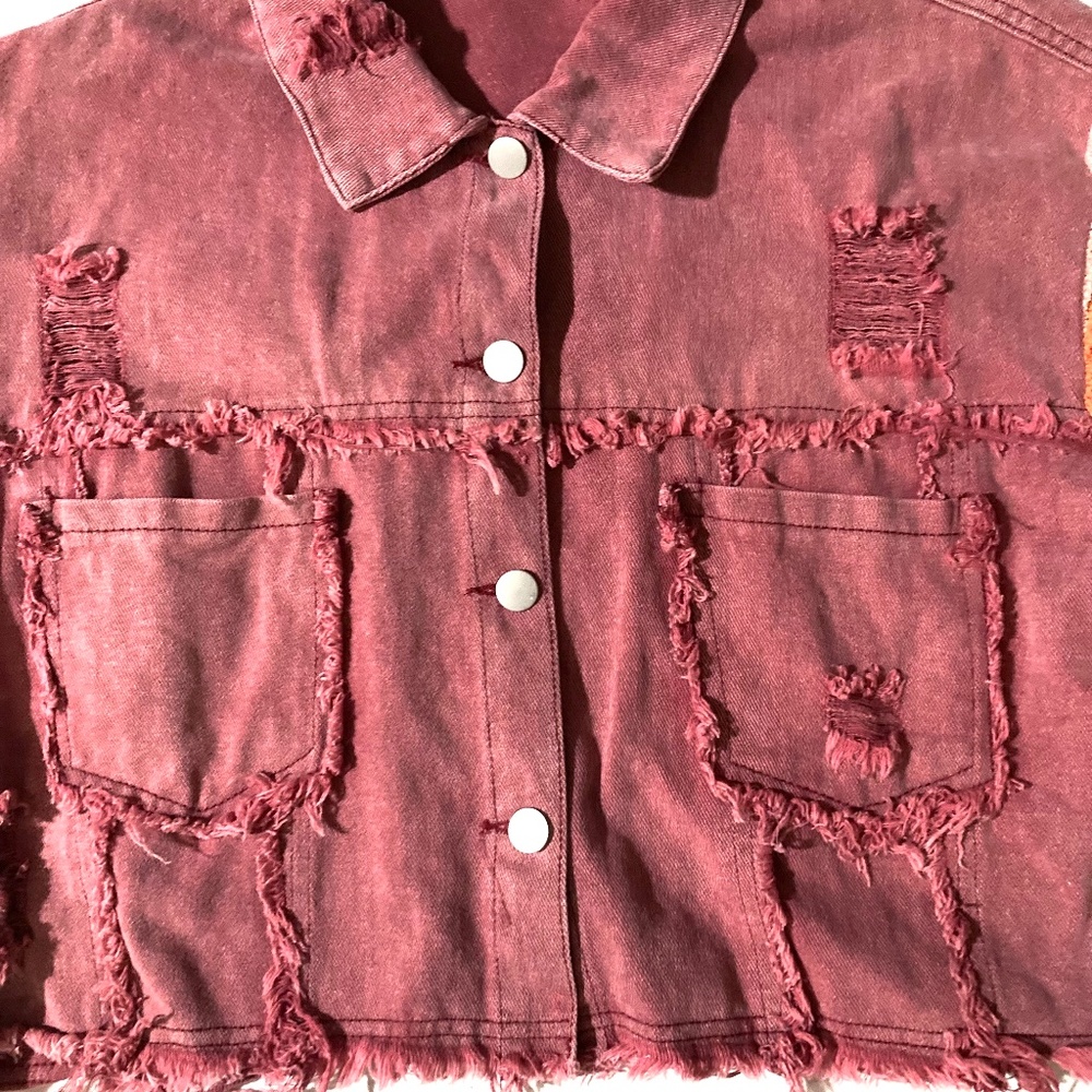 EUC Vintage Boho Distressed Denim and Crochet Jacket - Picture 5 of 9